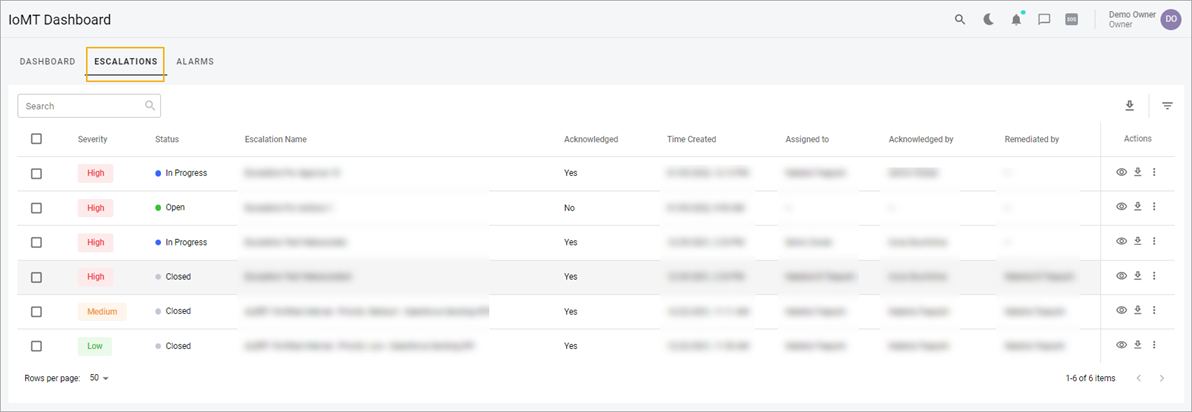 IoMT Escalations Tab